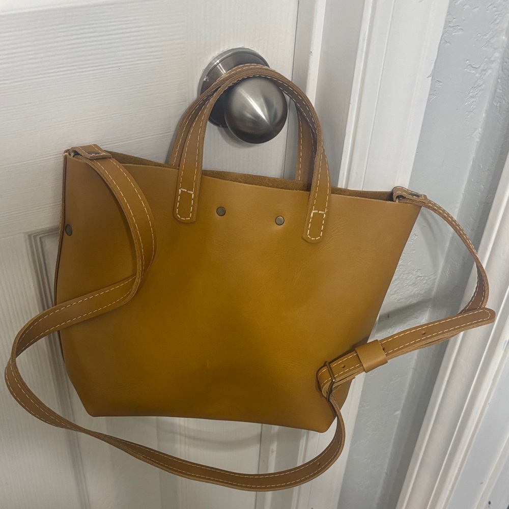 Portland Leather Mini Crossbody Tote Bag in Mango. NEW - Picture 2 of 7